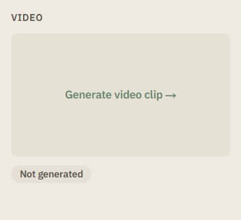 Video panel before generation, showing the Generate video clip button and a Not generated badge